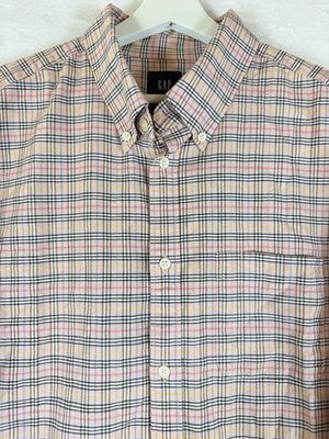 Gap The Big Shirt Women Large Oxford Button Up Down Pink Plaid Long Sleeve Top