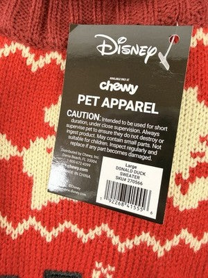 Disney Donald Duck Holiday Dog Sweater Large Bah Humbug Christmas Embroidery New