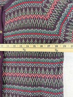 LL Bean Cardigan Sweater Womens Medium Petite Fair Isle Cotton Cashmere Purple