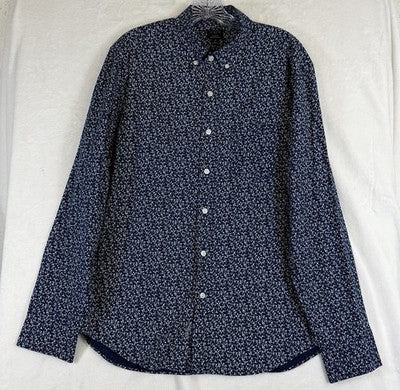J Crew Flex Washed Shirt Medium Slim Fit Button Down Blue Floral Long Sleeve Men