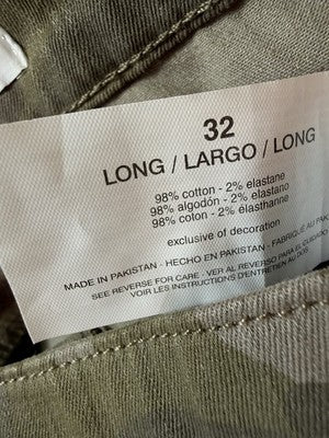 Skinnygirl Jeans 32 14 Long Green Camo Broadway High Rise Skinny Girl Slimming