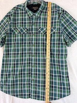 Eddie Bauer XL Short Sleeve Shirt Green Blue Button Up Lightweight