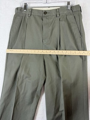 LL Bean Double L Chinos 34x29 Pants Green Pleated Comfort Waist Wrinkle Free Men