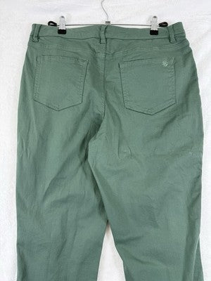 Susan Graver 14 Cropped Jeans Straight Leg Green Embellished Leaf