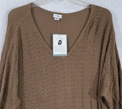 Jaclyn Smith 2X Sweater Long Beige Cotton Rayon Lightweight Plus Size Womens NEW