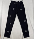 PacSun Jeans 24 Ultra High Rise Slim Black Embroidered Butterflies Womens NEW