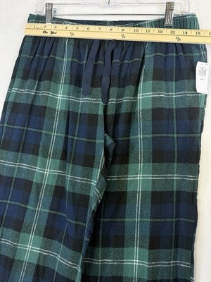 Old Navy Flannel Pajama Pants Womens Medium Petite Green Blue Plaid PJ New NWT