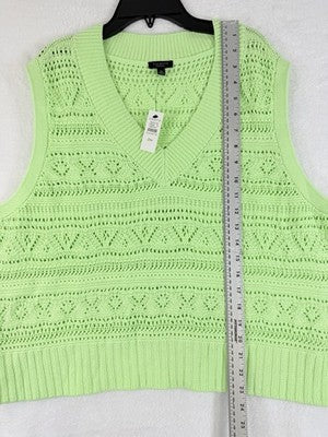 Talbots Plus Size Sweater 2X Petite Women Green 100% Cotton Sleeveless VNeck NWT