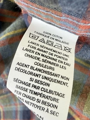 LL Bean Sunwashed Canvas Shirt Large Mens Long Sleeve Green Blue Plaid Button Up