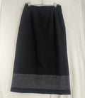 Norton Mcnaughton Skirt 12 Petite Black Wool Midi Lined White Stripe Womens