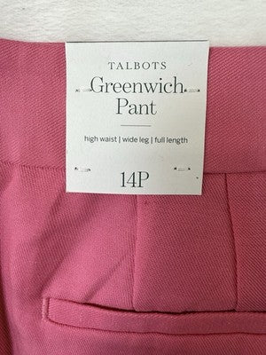 Talbots Greenwich Pants 14 Petite Geranium Pink Linen Blend Wide Leg 14P New NWT