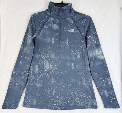 North Face 1/4 Zip Womens Medium Blue Sweatshirt Pullover Top Blue Galaxy Print