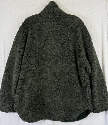 Summer Salt Sherpa Jacket Large Women Olive Green Deep Pile Full Zip Summersalt