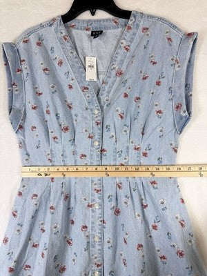 Gap Denim Maxi Dress Small Women Light Blue Floral Print V Neck New NWT