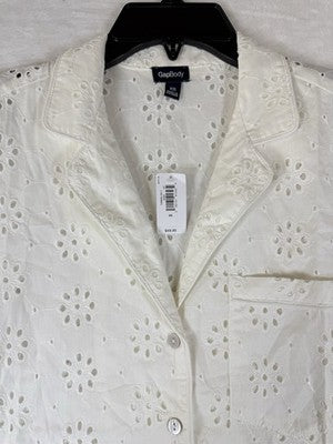 Gap XS Eyelet Poplin Pajama Shirt Top Womens Ivory Short Sleeve New NWT