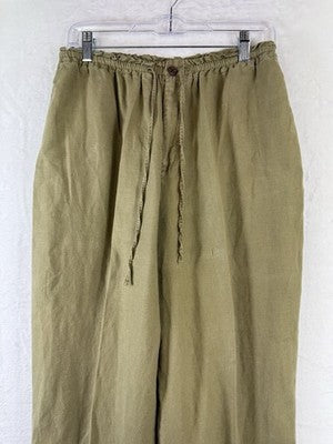 Caribbean Joe 100% Linen Pants Womens Large Green Drawstring High Rise