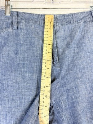 Lands End Chambray Crop Pants 16 Petite Blue Womens 16P 100% Cotton
