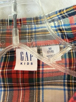 Gap Kids Dress Girls 7/8 Medium Red Plaid Flannel Fit Flare Long Sleeve New