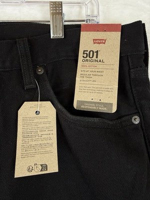 Levis 501 Jeans 34x32 Button Fly Black 100% Cotton Denim Levi’s New NWT