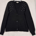 Ann Taylor Loft Cardigan Sweater Medium Black Pearls Button Front Medium Womens