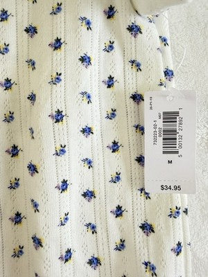 Gap Body Pajama Top Womens Medium Blue Floral Pointelle PJ Short Sleeve New NWT