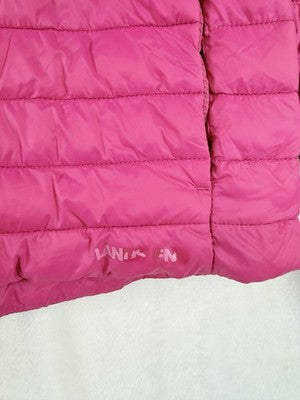 Lands End Girls Jacket XL Puffer Coat Pink Hooded Full Zip