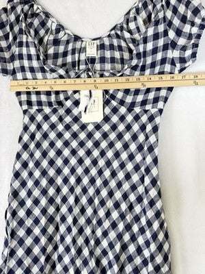 Gap X Doen Dress Small Blue Gingham 100% Linen Midi Short Sleeve Womens New NWT