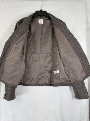 Gap Academy Blazer Womens 10 Brown Gray Herringbone Suit Jacket Pink Lining
