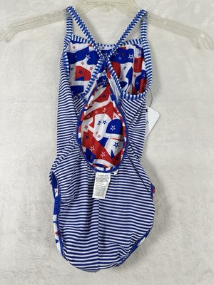 Dolfin Uglies 36 One Piece Swimsuit Red White Blue Womens USA NWT