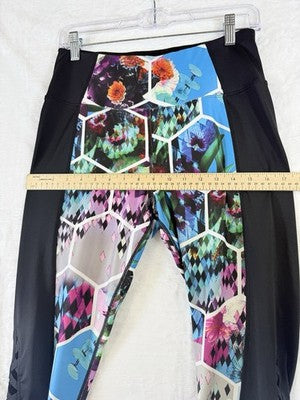Betsey Johnson Leggings Medium Black Floral Workout Gym Capri