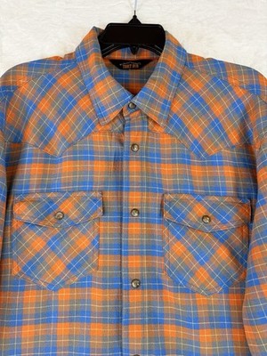Orvis Troutbum Large Long Sleeve Flannel Shirt Button Down Blue Plaid Mens Trout