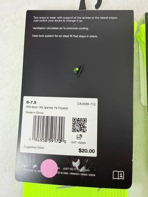 Nike Spark Running Socks Ankle Lot 2 Pairs Men 6-7.5 Women 7.5-9 Medium Volt New