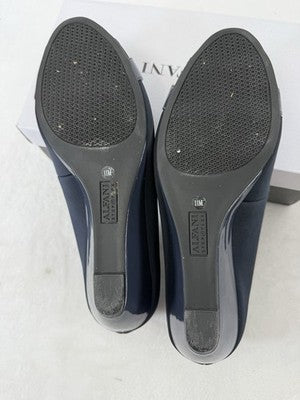 Alfani Shoes 11 Womens Carterr Peep Tow Wedge Heel Sandals Navy Blue Step N Flex