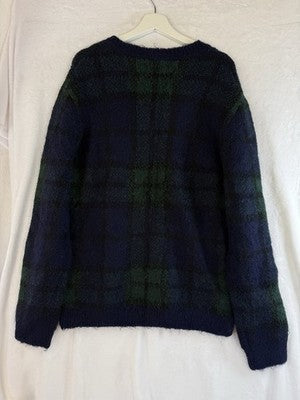 Gap Sweater Mens Medium Alpaca Wool Tartan Plaid Green Blue V Neck New