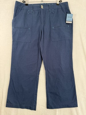 Izod Cropped Pants 14 Womens Blue Ripstop Crop NWT