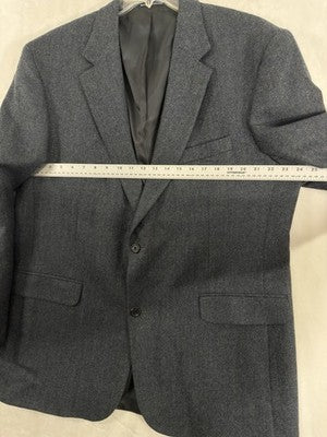 Lands End Blazer Mens 46 Long Blue 100% Wool Blue Gray Herringbone Suit Jacket