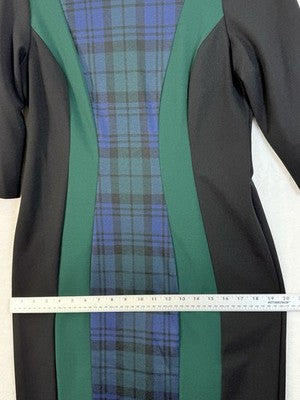 Connected Apparel Dress 8 Black Green Tartan Plaid Pencil Sheath Short Sleeve