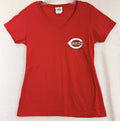 Majestic Cincinnati Reds Womens T Shirt Small Red V-Neck Tee MLB Short Sleeve