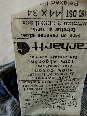 Carhartt B160 DST Men Denim Jeans 44x34 Relaxed Fit Straight Leg Blue Work Pants