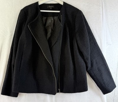 Talbots Jacket 18W Black Blazer Texture Lined Zip Front Plus Size Womens