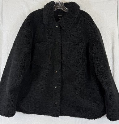 Torrid 1 Sherpa Fleece Jacket Shacket Black Snap Front 1X Plus Size Womens