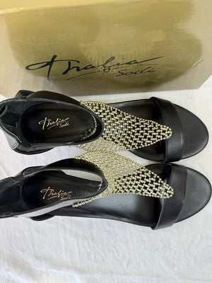 Thalia Sodi Sandals 11 Womens Wedge Black Rhinestones Ankle Strap Glam Shoes