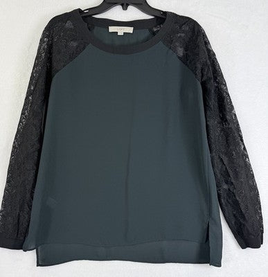 LOFT Top Small Long Sleeve Green Lace Sleeve Blouse Womens