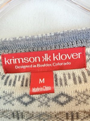 Krimson Klover Sweater Dress Medium Gray Fair Isle Merino Wool Silk Fit Flare
