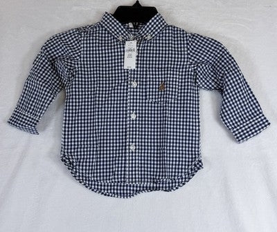 Baby Gap Boy 2T NWT Shirt Long Sleeve Blue Gingham Button Down Cotton New