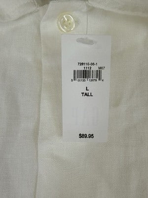 Gap Linen Shirt Womens Large Tall Long Sleeve White Button Up Embroidered New