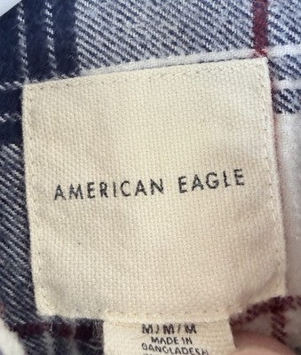 American Eagle Flannel Shirt Medium Mens Blue Plaid Button Down Long Sleeve