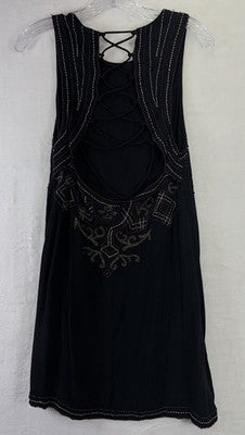 Free People Dress 6 Womens Black Sleeeveles Beaded Boho New NWT *FlawRead