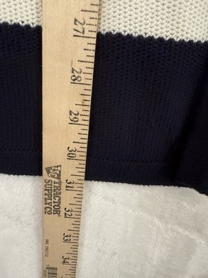 Talbots Cardigan Sweater XS Small Navy Blue White Sleeveless Open Front Womens