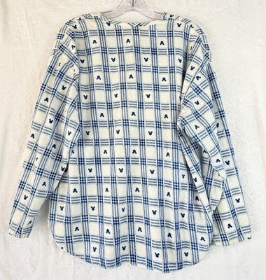 Vintage Mickey Co Shirt Womens Flannel Blue Mickey Mouse Long Sleeve